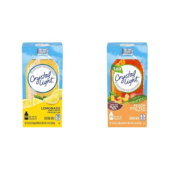 Crystal Light Sugar-Free Lemonade and Peach Iced Tea On-The-Go Powdered Drink Mixes