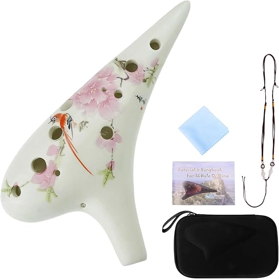 OcarinaWind 12 Hole Ceramic Tenor C Ocarina Bird Loves Flower | Handcrafted Collectible