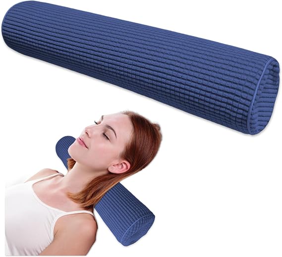 NANSHIE Neck Pillow for Sleeping, Cervical Neck Pillow Cylinder BolsterPillow, Round Foam PillowCore with Plush Washable Cover, Multi-Functional Support Pillows for Home Office Travel Yoga (Blue)