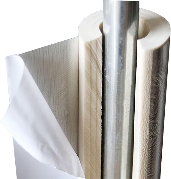 Self Adhesive Foam Pip,Weatherproofing Pipe Coverings,Embossed Aluminum Foil Waterproof Heat Resistant Thermal Barrier,Wall Thickness 30mm (1.18in), for Winter Cold Hot Water Pipe