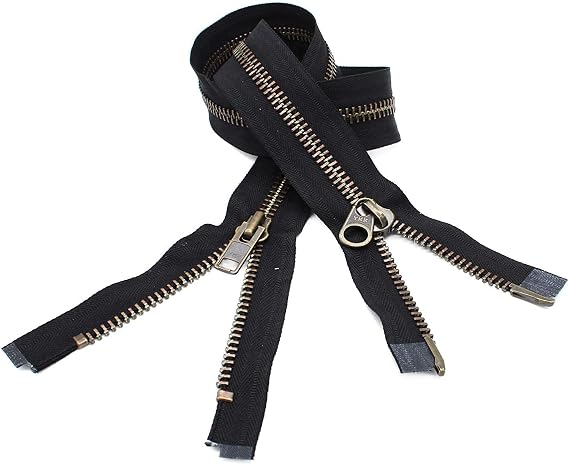 YKK #10 Extra Heavy Duty Antique Brass Parka"2-Way" Dual Separating Jacket Zipper Color Black (1 Zipper per Pack) (27 Inches)