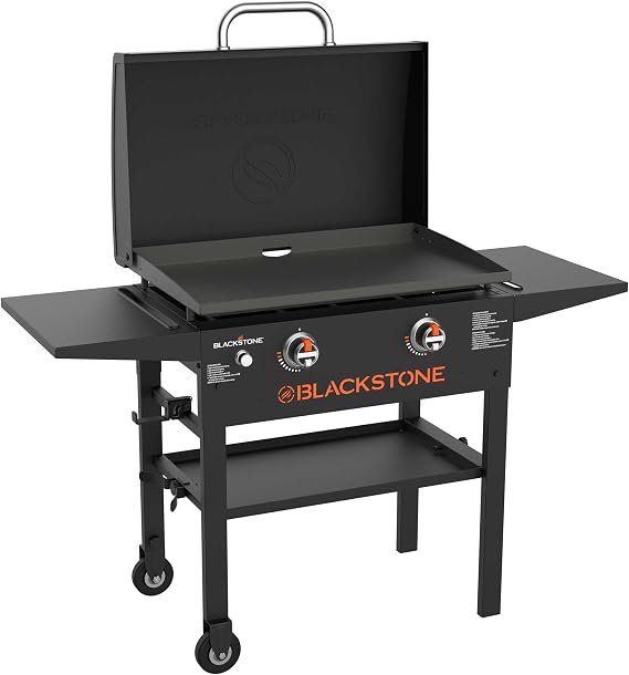 BLACKSTONE 2147 Original 28 Griddle with Integrated Hood and Counter Height Dual Side Shelves, Powder Coated Steel, Black
