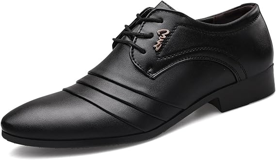 Men's Business Leather Shoes Casual Pointed Toe Formal Leather Lace-up Sleeve Low Top Shoes Wedding Shoes for Men