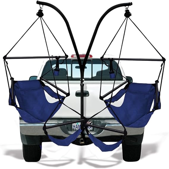 Trailer Hitch Stand and 2 Blue Chairs Combo - Aluminum Dowels