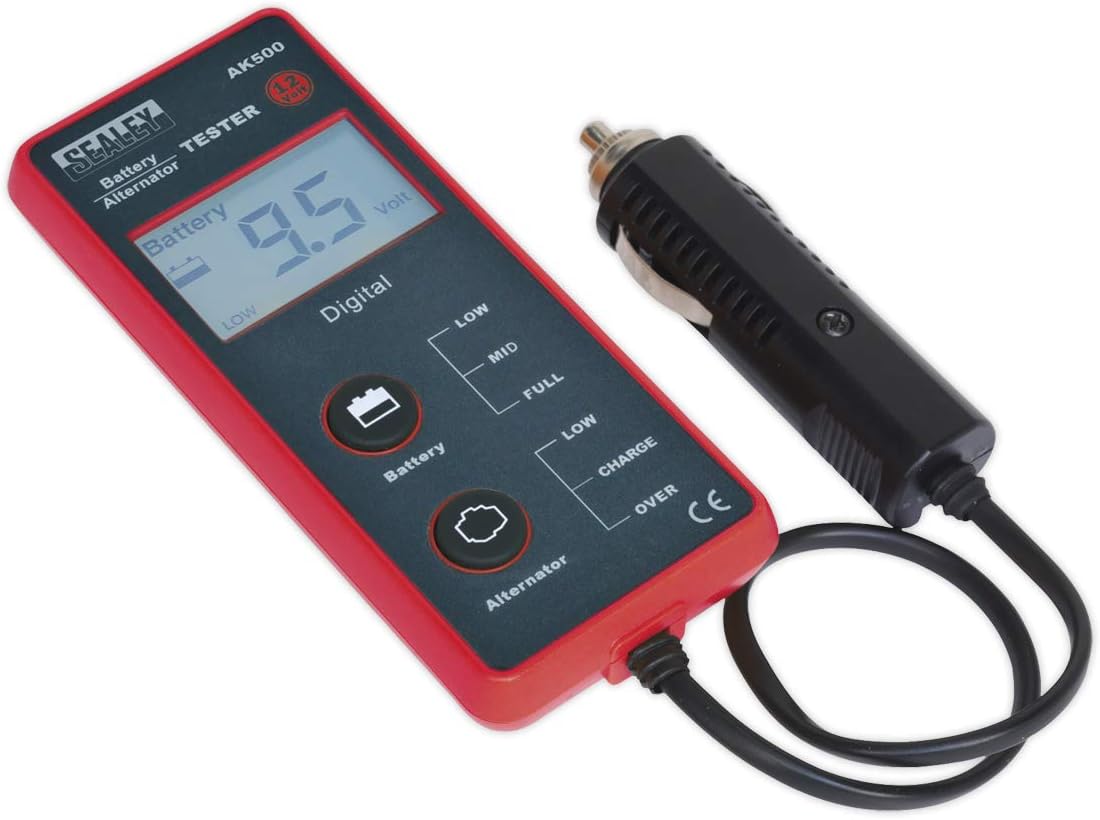 Sealey AK500 LCD Screen Battery and Alternator Tester, 12V, 220mm x 143mm x 73mm