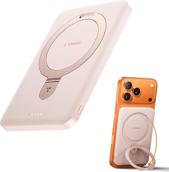 TORRAS Q-Stand Slim Portable Charger 5000mAh Magnetic Power Bank for iPhone | Built-in Q-Stand MagSafe Battery Pack, 0.45" Ultra Slim Design with 22.5W Fast Charging, Wireless Charger for iPhone17-12