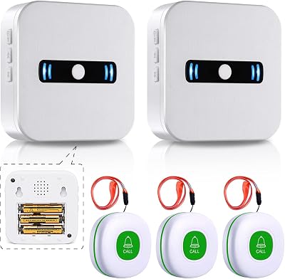 Daytech Wireless Call Alert System - Elderly Nurse Pager with 500 Feet Range and 2 Receivers  3 Caregiver Call Buttons