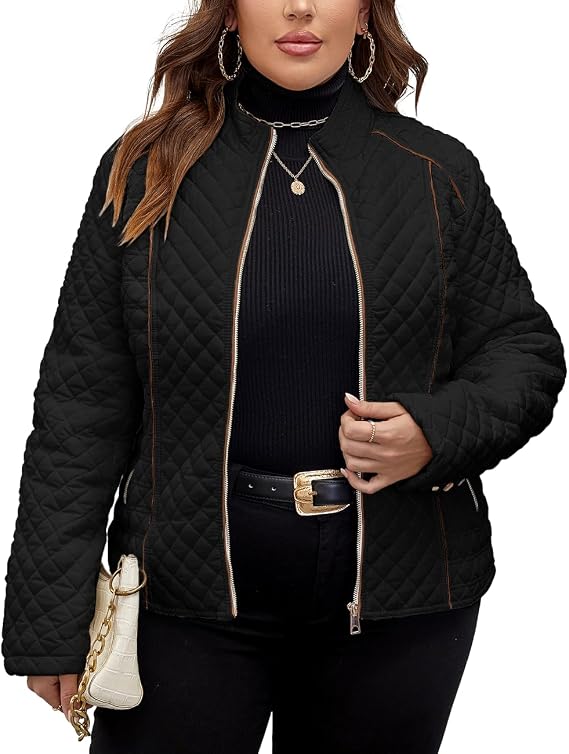Women's Plus Size Casual Quilted Puffer Jacket Spring Fall Wear 1X-5X