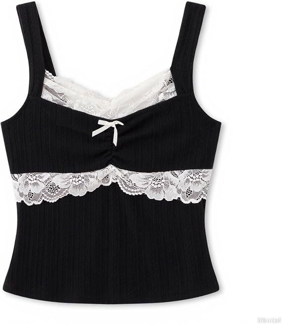 Women Lace Trim Tank Top Y2k Slim Ribbed Knit Cami Shirt Vintage Lingerie Babydoll Coquette Tops