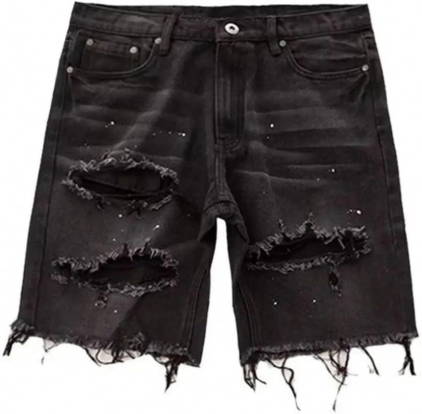 Dawery Men Distressed Denim Shorts Button Fly Multi Pockets Slim Fit Ripped Holes Knee Length Hip Hop Baggy Cargo Short Pants