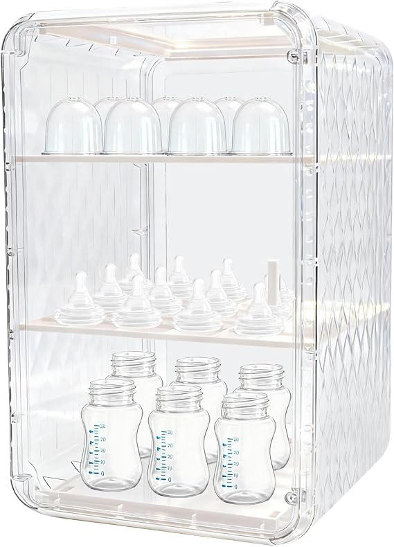 Baby Bottle Organizer,3/4 Tier Bottles Storage Organizers,Clear Station Organizer ContainerClear Baby Bottle Storage Organizer For Countertop And Cabinet,Ideal for Bottles, Pacifiers,Pump Parts