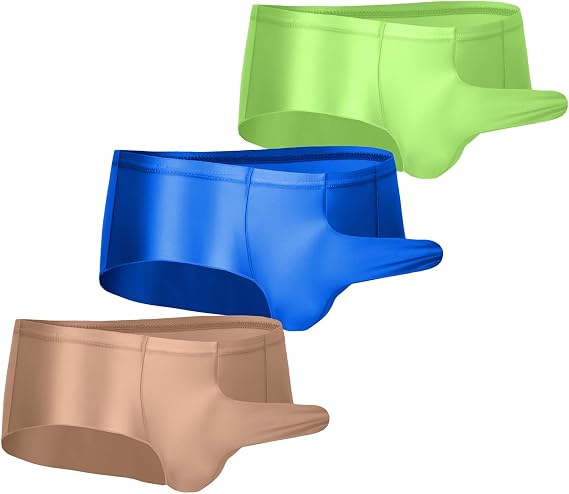 AUBIG Men's Shiny Metallic Mini Boxer Briefs Oil Shiny Glossy Panties Sheer Underpants Low Waist Panties