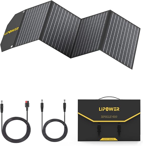 Lipower 100W Portable Solar Panels wtih Adjustable Stand,Foldable Solar Charger for Power Station, 23% High Efficiency ETFE Monocrystalline, USB & Type-C PD Output, IP64 Waterproof for Outdoor Camping