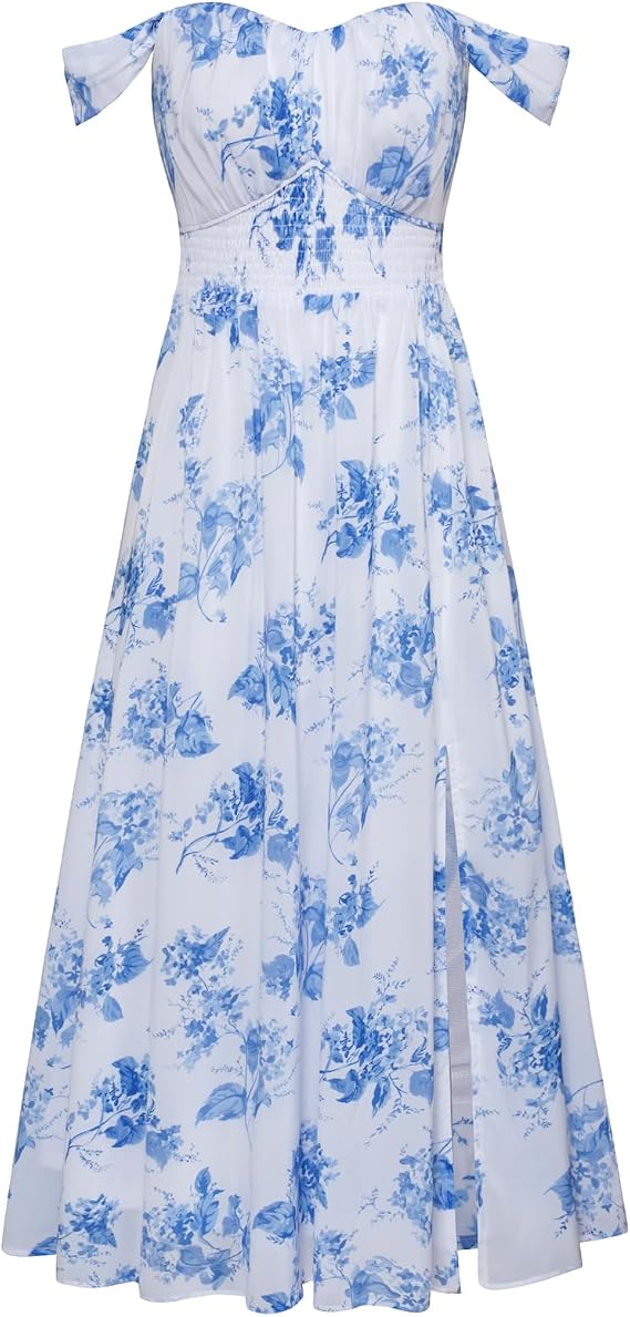GRACE KARIN 2026 Women's Summer Floral Wedding Guest Dress,Beach Flowy A Line Maxi Off Shoulder Bridesmaid Dresses