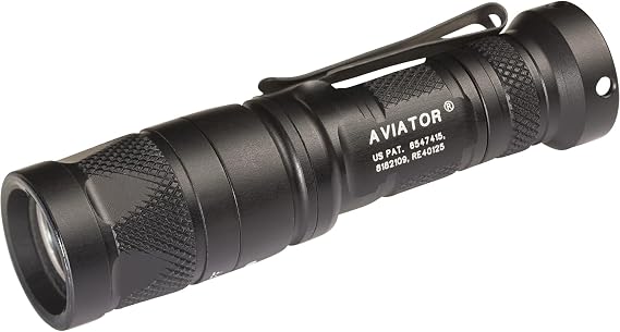 SureFire LED Flashlight - Aviator 250 Lumens (White) 9,300 Candela - Black | Aviator Dual Output Multi Spectrum (White & Red) Hybrid Beam LED Flashlight w/ Click Tailcap Switch - Mil-Spec Hard Anodized