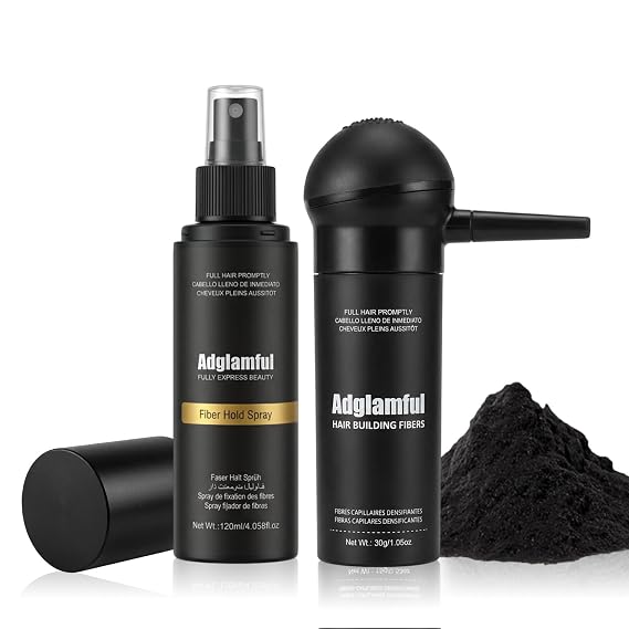 Hair Building Fibers Kit for Thinning Hair, Hair Thickening Fiber & Hold Spray for Instant Natural Finish, Long-Lasting Coverage, Conceals Sparse Roots & Hairline- Dark Brown, 30g+120ml