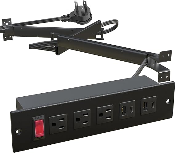in Drawer Outlet Under Cabinet with PD20W, Cord Management Arm | Type-C Fast Charger Station, 3 Outlet and Power Cable Arm for Kitchen Bathroom Cabinets