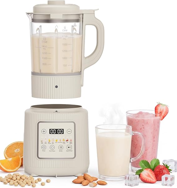 Nut Milk Machine 11-in-1 1.75 L Automatic Soy Milk Maker for Homemade Plant Milk Oats Soy Milkshake 24H Timer 6H Keep Warm Function Automatic Cleaning