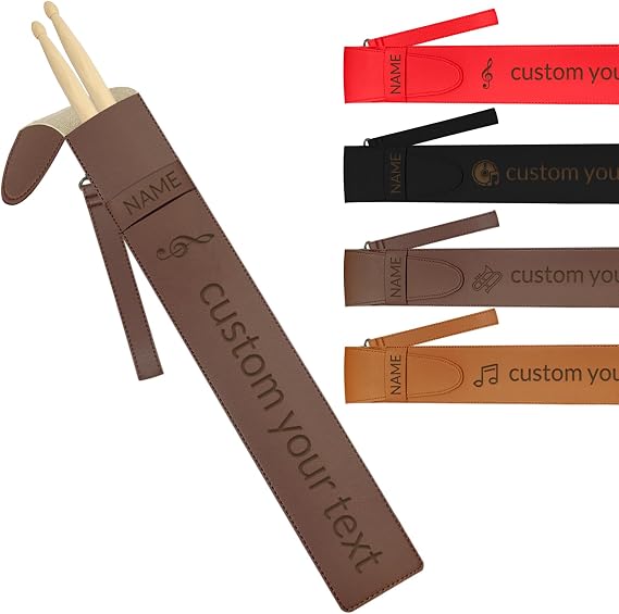 Personalised Drum Stick Bag-Custom Leather Drumstick Holder with Name Text, Portable Storage Case - Gifts for Drummer Teens, Adults & Percussion Enthusiasts