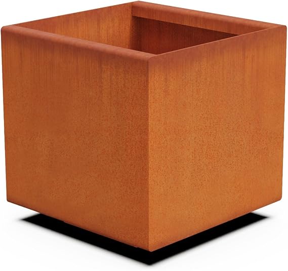 PLANTERCRAFT Corten Steel Planter Square Cube Metal Garden Box Heavy Duty | Made in USA | Fully Assembled | Commercial Residental Outdoor