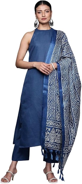 Jaanvi fashion Sleeveless Pure Cotton Kurta Set with Trousers & Dupatta for Women - Comfortable & Stylish Casual Ethnic Wear
