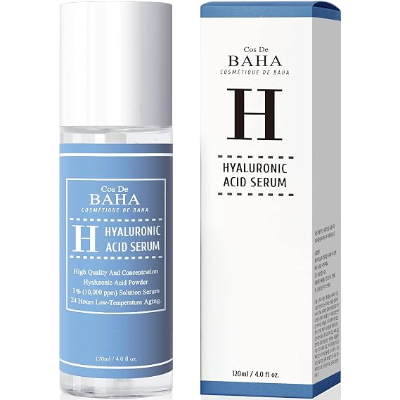 Cos De BAHA Hyaluronic Serum 4 Fl Oz Pure Sodium Hyaluronate 10,000 ppm Hydrating Face Serum for Dry & Dehydrated Skin Lightweight Fragrance-Free Korean Skincare Formula (120 ml)