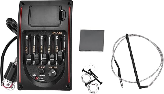 LiebeWH Acoustic Guitar Pickup Preamp 5 Band Equalizer Tuner Piezo Volume Control for Stage Studio Professional