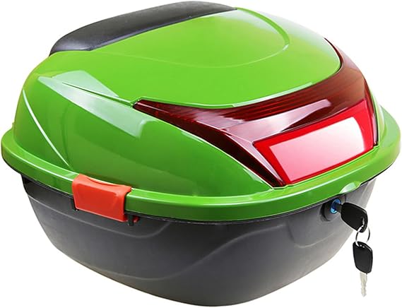 35L Motorcycle Tour Tail Box, Universal Motorcycle Top Case Trunk Luggage Storage Carrier Plastic Case with Security Lock, Waterproof Motorbike Top Box Can Store Helmet,Green