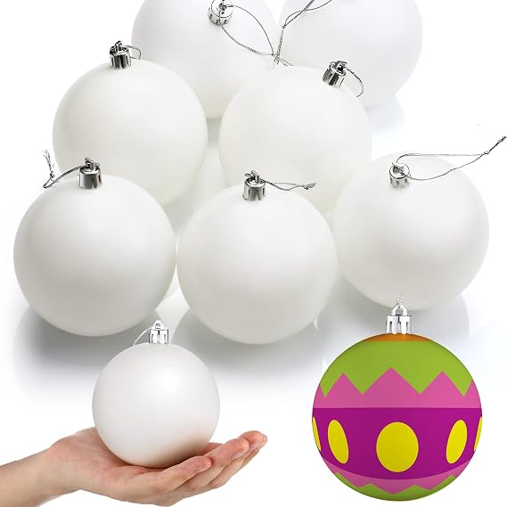 Zubebe 12 Pcs Christmas Large Blank Ball Ornaments 3.15 Inch, Matte White