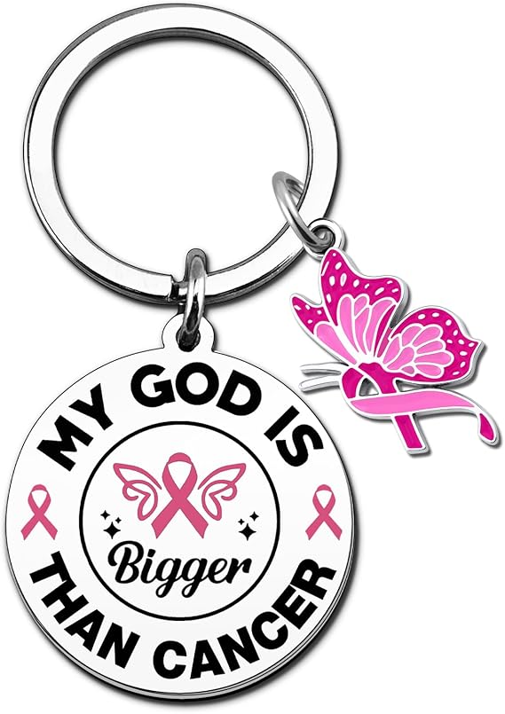 Breast Cancer Gifts for Woman Pancreatic/Ovarian/Bladder Cancers Awareness Accessories Breast Cancers Survivor Gifts My God Is Bigger Than Cancer Spiritual Keychain