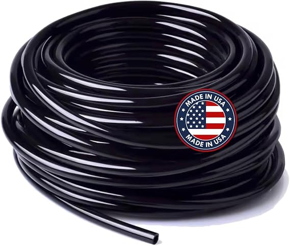 100' ft USA Made Premium 1/4-Inch Drip Irrigation Poly Supply Tubing, for Irrigation Drippers, Drip Emitters, and Drip Systems - Polyethylene (Works with Raindrip, Rainbird & More) (Black 100')