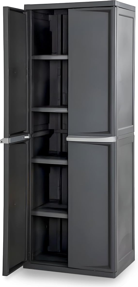 Sterilite 4 Shelf Cabinet, Heavy Duty and Easy to Assemble Plastic Storage Unit, Organize Bins in the Garage, Basement, Attic, Mudroom, Gray, 1-pack