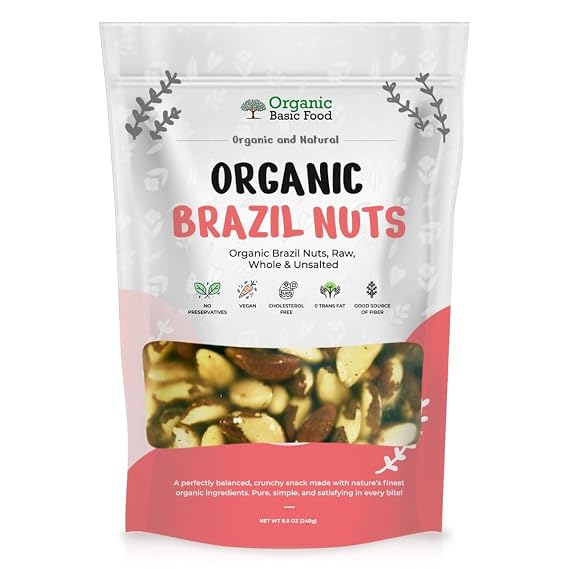 Organic Basic Food Organic Brazil Nuts, Raw, Whole | Non-GMO | Vegan | Gluten-Free - 8.5 oz