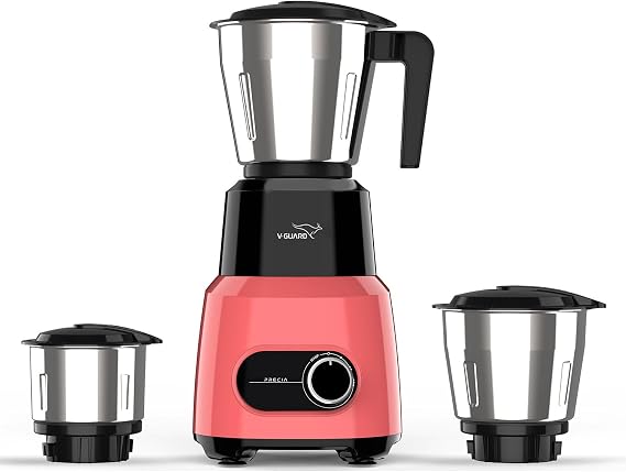 V-Guard Precia 500 Watt Mixer Grinder | 2 Year Motor Coverage by V-Guard | 3 Jars Mixie for Kitchen with Multifunctional SS Mixer Jars (Chutney, Dry, Wet), Precision Stainless Steel Blades