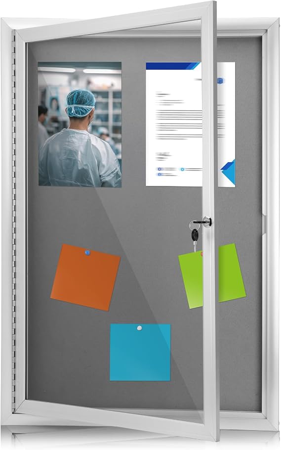 36"x24" Outdoor Enclosed Bulletin Board with Locking Door, Tamper-Proof Dispaly Case, Aluminium Frame, Outdoor Bulletin Board Weatherproof, Lockable Cork noticeboard for School,Office,etc