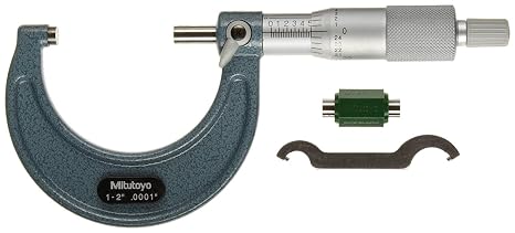 Mitutoyo 103-132 Outside Micrometer, Baked-enamel Finish, Ratchet Stop, 1-2" Range, 0.0001" Graduation, +/-0.0001" Accuracy