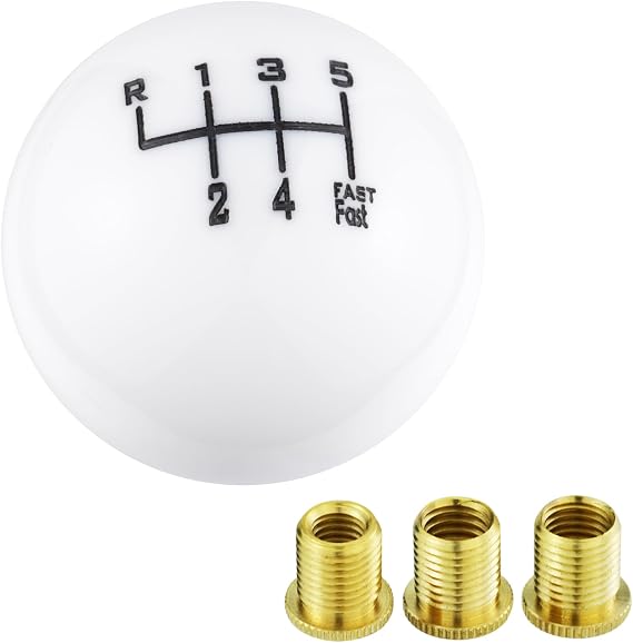 Polished Manual Car Gear Shift 6 Speed Ball Shifter Knob | Spherical Resin Gear Stick Shifter Handle, Hot Rod Style Racing Modification Fit Most Manual Transmission Vehicles, White