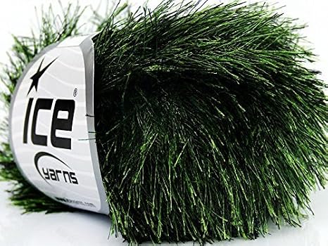 Evergreen Eyelash Yarn Ice Green & Black Fun Fur 50 Gram