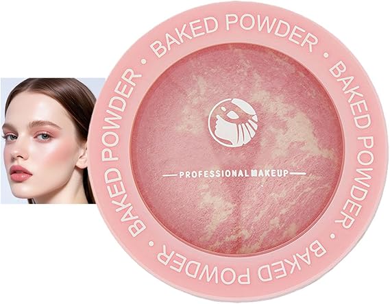 Baked Powder Blusher for Cheek, Light Pink Silky Blendable Buildable Shimmering Blush Makeup Palette, Pink Highlighter Powder Natural Flush for Women