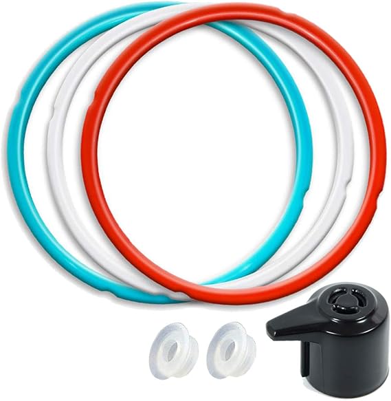 Sealing Ring Replacement for Instant Pot 5 6 Quart, 3-Pack Gasket | Duo Series Steam Valve & 2 Float Caps, Pressure Cooker Accessories Kit, Stop Leaks, Odor & Wear