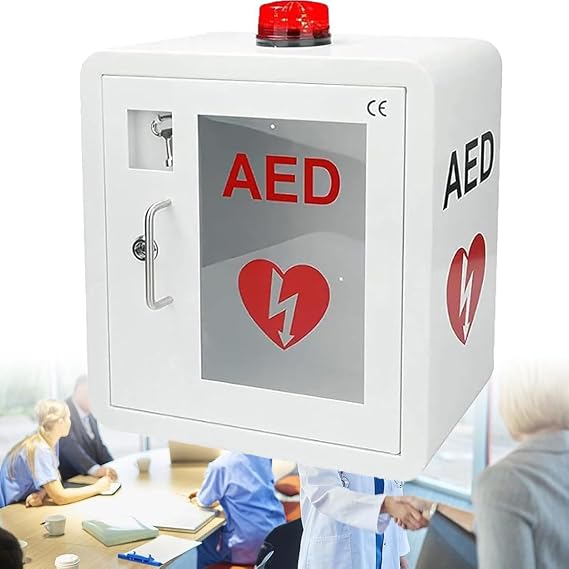 AED Defibrillator Wall Mounted Storage Cabinet, Cardiac Defibrillation Alarm Box, Rounded Corner Design, First Aid Cabinet Fits All Cardiac Science, AED Defibrillator, Physio-Control