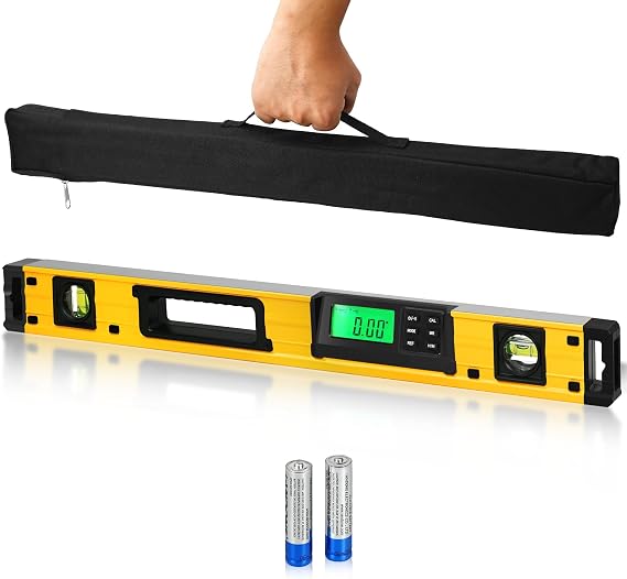 24 Inch Smart Digital Level, LCD Screen Magnetic Electronic Level Tool with Batteries & Case, IP54 Dust and Waterproof Digital Torpedo Level & Protractor, 24" Precision Slope Leveler Measurement Tool