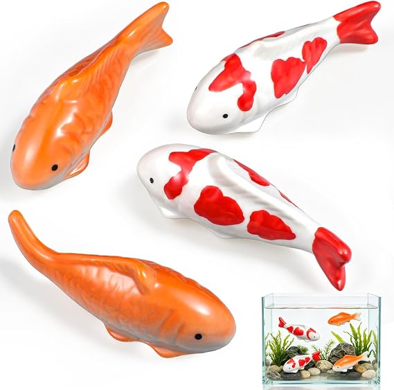 Homoyoyo Floating Ceramic Fish, 4pcs Fake Koi Fish Realistic Aquarium Goldfish for Fairy Garden Fishs Bowl Pond Decor