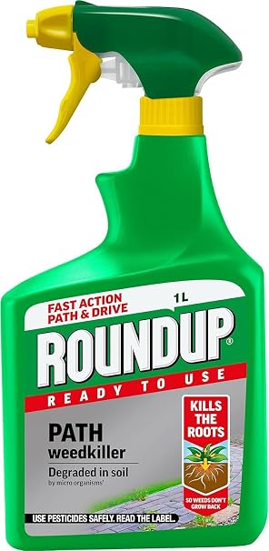 Roundup Ready to Use Path Weedkiller 1L | Fast Action Systemic Root Killer for Patios Drives & Gravel | Results in 48 Hours | Non-Staining Stonework Safe Formula | 1 Litre Trigger Spray Bottle
