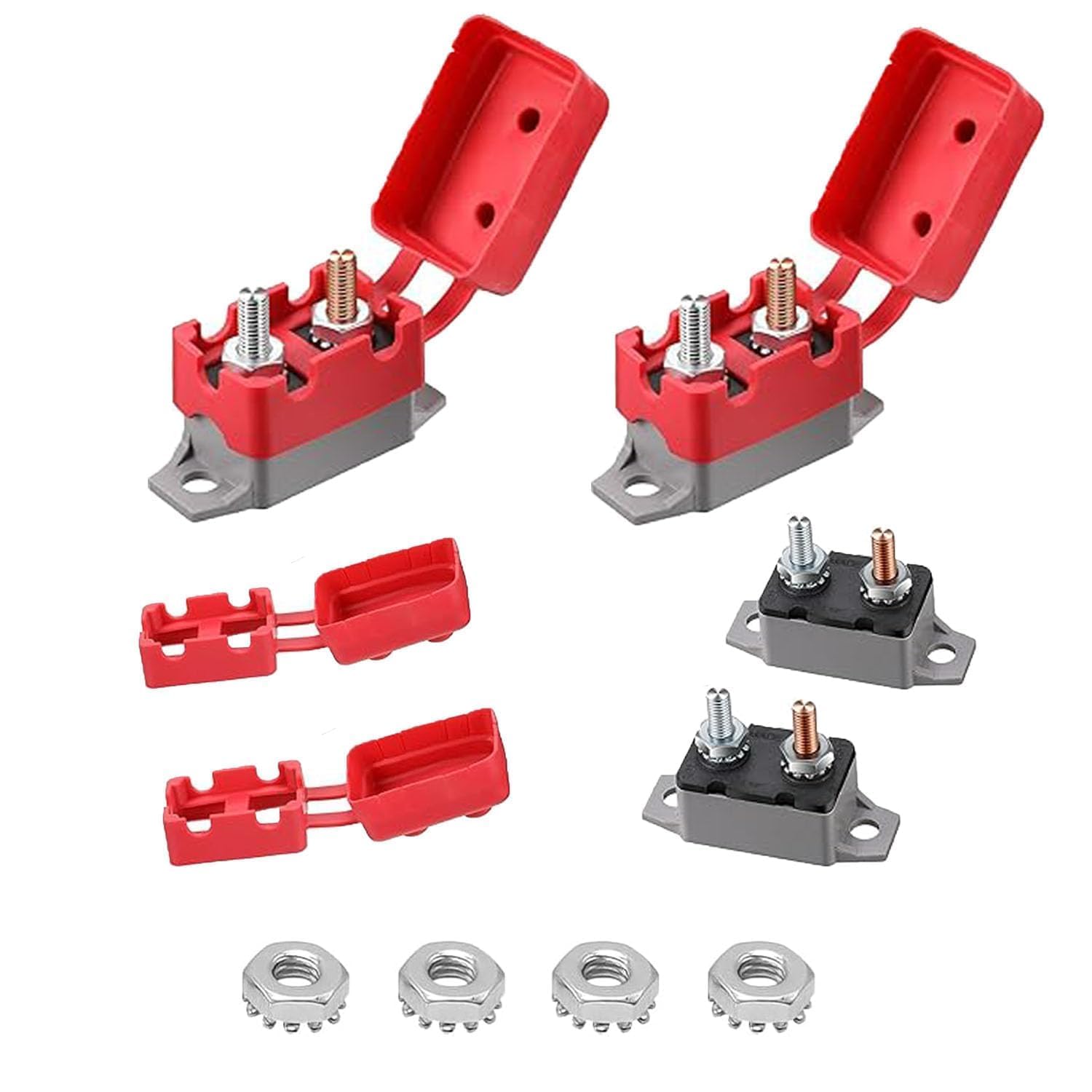 30Amp Automatic Reset Circuit Breaker 12V-24V Stud Type Circuit Breakers with Cover for Automotive Marine Boat Car RV Trailer Solar System IP66 Waterproof