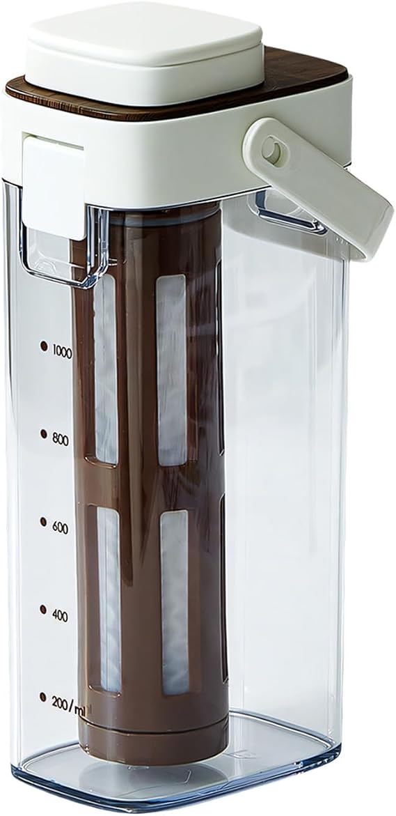 Brew Coffee Maker, 1l / 35oz Cold Brew Pitcher for Fridge, Iced Tea and Coffee Brewer, Portable Space-saving and Airtight Seal Pitcher for Home