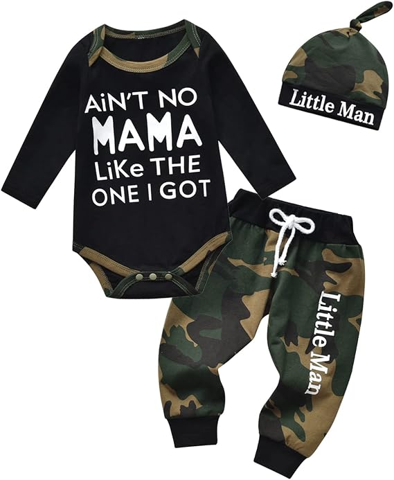 Infant Baby Boy Clothes Long Sleeve Romper + Pants + Hat 3PCS Outfits Set