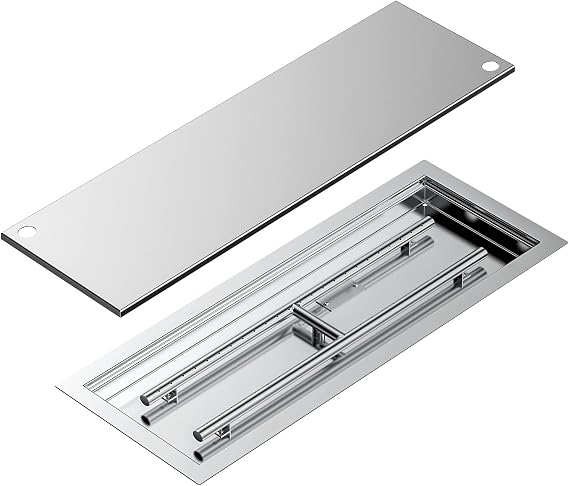 Skyflame Rectangular Stainless Steel Fire Pit Pan & Burner, 30x10