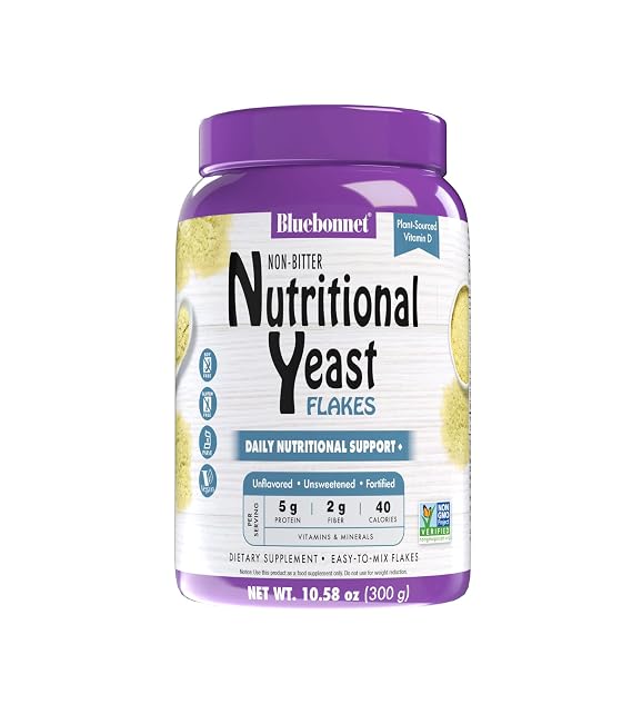 Bluebonnet Nutrition Non-Bitter Nutritional Yeast, Flakes, 10.58 oz | Non-GMO, Vegan, Kosher, Gluten-Free, Soy-Free