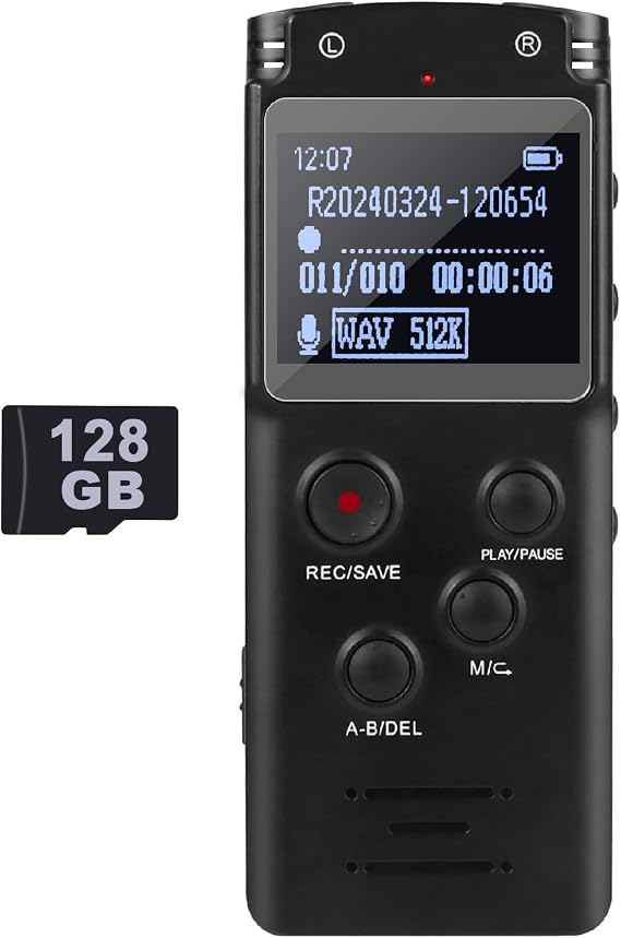 128GB Ultra-Large Screen Digital Voice Recorder Voice Activated Recorder for Lectures Meetings Classes, Audio Recorder with Playback, Password, Variable Speed, Tape Recorder USB Charge, MP3